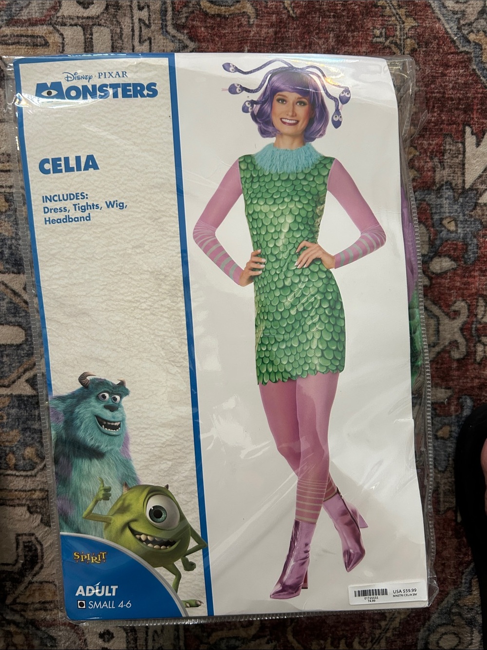 Disney Celia Costume - Green Dress with Pink Tights and Purple Wig